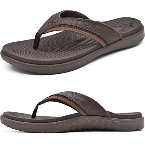 KuaiLu Mens Sport Flip Flops Comfort Orthotic Thong Sandals with Plantar Fasciitis Arch Support Outdoor Summer Beach Size 7~15 Mens Sliders, Mens Leather Flip Flops, Men Shower, Orthopedic Sandals, Men Slides, Mens Slides, Heel Pain, Outdoor Summer, Leather Flip Flops