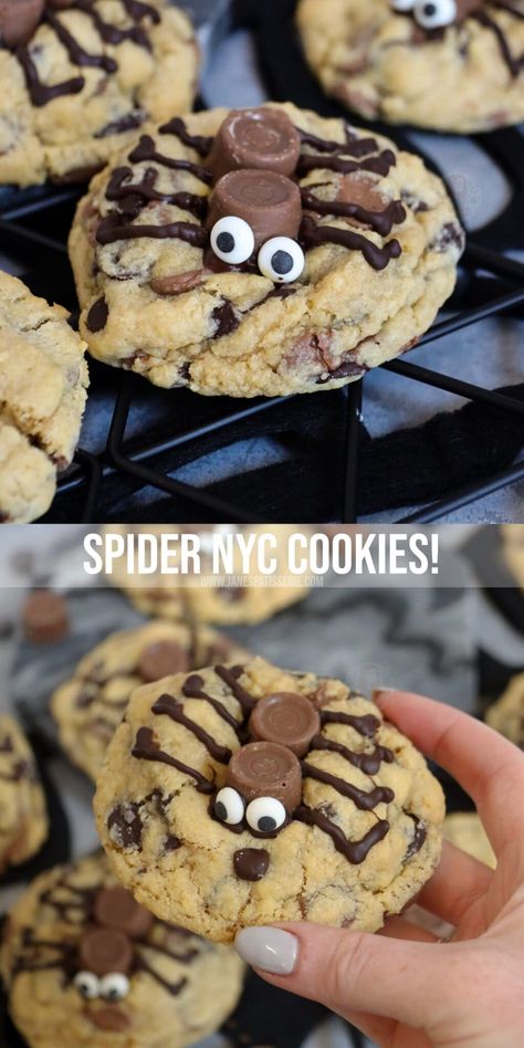 Spider NYC Cookies! - Jane's Patisserie Janes Patisserie Halloween, Janes Patisserie Brownies, Janes Patisserie Cookies, Spider Biscuits, Jane Patisserie, Autumn Bakes, Halloween Spider Cookies, Cookies With Milk, Nyc Cookies