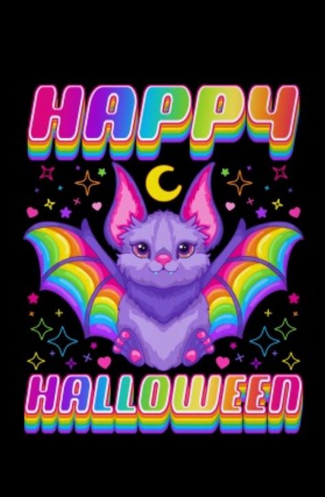 Lisa Frank Halloween Wallpaper, Lisa Frank Horror, Neon Halloween Aesthetic, Lisa Frank Halloween, Rainbow Animals, Spooky Characters, Animated Halloween Props, Rainbow Halloween, Halloween Garden Flag