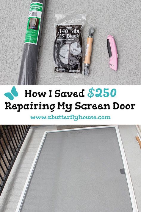 Replace Screen On Door, Screen Door Repair Diy, Repair Screen Door, How To Replace Screen On Screen Door, How To Fix A Screen Door, Renter Diy, Screen Door Repair, Window Screen Repair, Easy Home Improvement Projects