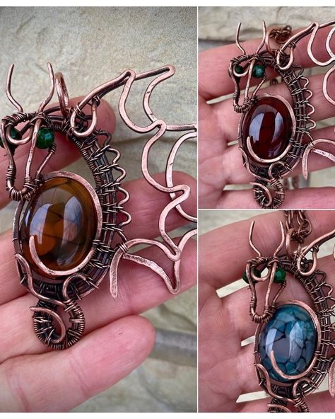 Wire Wrap Dragon, Wire Dragon, Wire Wrapped Dragon, Wire Wrap Jewelry Designs, Wire Wrapped Jewelry Diy, Wire Jewelry Making, Wire Jewelry Tutorial, Dragon Vein Agate, Wire Jewelry Designs