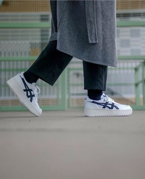 Asics Japan S Platform Asics Japan S Outfit Men, Asics Japan S Outfit, Blue Canvas Sneakers For Streetwear, Asics White Sneakers For Streetwear, Asics Japan S, Modern Asics Sneakers For Streetwear, Minimalist Outfit Men, Platforms Outfit, Fade-resistant Blue Sneakers For Streetwear