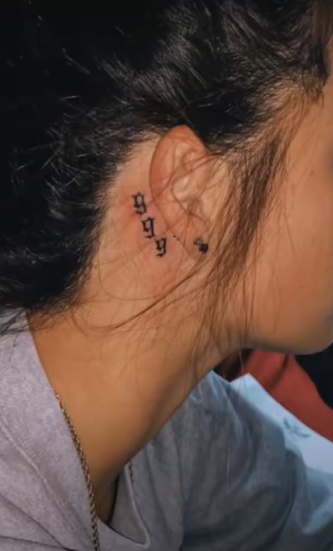 777 Ear Tattoo, 888 Tattoo Behind Ear, 777 Behind Ear Tattoo, 999 Behind Ear Tattoo, Dragon Tattoo Behind Ear, Back Ear Tattoo, Small Dope Tattoos, Small Neck Tattoos, Behind Ear Tattoos