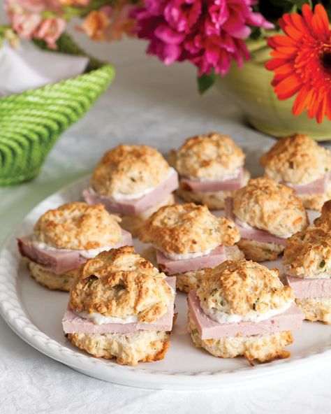 Gruyère Ham Biscuits - Southern Lady Magazine Southern Brunch Menu Ideas, Biscuits Southern, Ham Biscuits, Lunch Options, Tea Time Food, Ladies Luncheon, Horseradish Sauce, Southern Lady, Spread Recipes