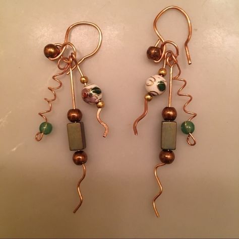 Nwt These Earrings Are Just Different Enough To Get Noticed ! Copper & Indian Beads Make These Cuties One Of A Kind ! Pick Your Metal & Beads For A Custom Pair Made Just For You Today ! Allow 1-2 Days Each Pair Of Earrings Looks Different. Bling Earrings, Evil Eye Earrings, Diy Wire Jewelry, Wire Work Jewelry, Holiday Earring, Work Jewelry, Eye Earrings, Bow Earrings, Crystal Drop Earrings