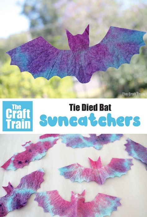 Easy paper towel tie died sun catcher craft for kids, a perfect easy Halloween craft idea! #Halloween #kidscrafts #tiedye #suncatcher #kidsactivities #thecrafttrain #halloween #papertowelart #halloweencrafts Halloween Suncatcher Craft, Fall Suncatchers For Kids, Fall Sun Catchers For Kids, Halloween Sun Catcher Craft, Candy Corn Suncatcher, Spider Suncatcher, Halloween Sun Catcher, Halloween Diy Paper, Bat Craft