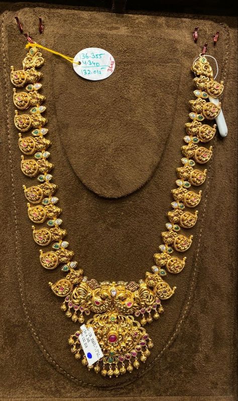 Nakshi Long Haram Designs, Short Haram Designs Gold Latest, Latest Long Haram Gold Jewellery Designs, Haram Designs Gold Latest, Premraj Shantilal Jain Jewellers, Haaram Designs, Gold Haram Designs, Mango Haram, Pretty Gold Necklaces