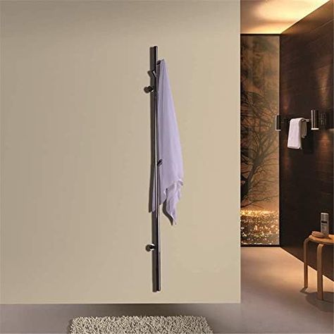 GLYYR Electric Towel Warmer, Vertical Heated Towel Rack with Hooks 304 Stainless Steel Electric Drying Rack Wall Mounted Bath Towel Heater, Clothes Airer Dryer, 1525×65mm,Black,Plug in Towel Heater, Electric Towel Warmer, Heated Towel Rack, Towel Warmer, Heated Towel, Bathroom Tiles, Drying Rack, Towel Rack, Tile Bathroom