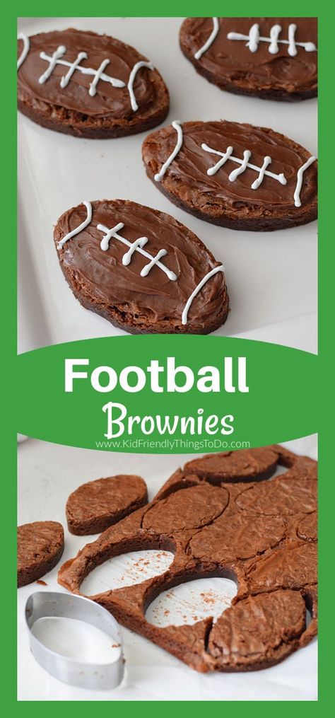 Superbowl Food Ideas For Two, Girl Superbowl Party, Football Shaped Brownies, Super Bowl Kids Food, Football Brownies Super Bowl, Super Bowl Baking, Super Bowl Party Kids, Football Game Treats, Super Bowl Party Dessert Ideas