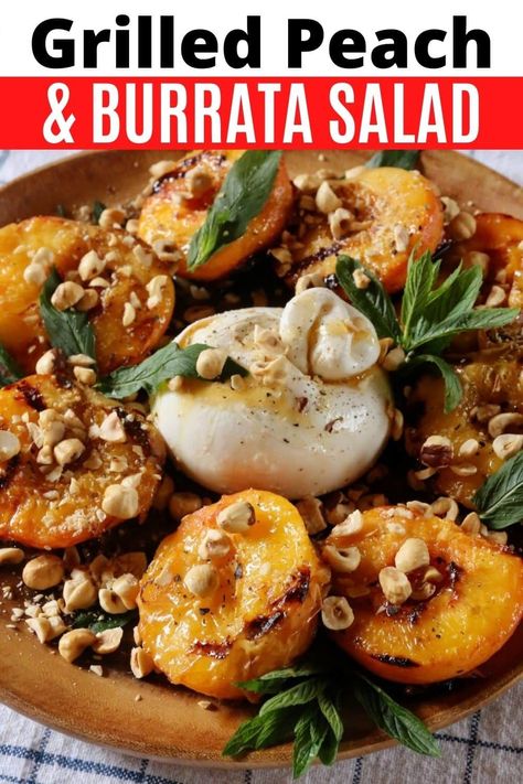 Grilled Peach And Burrata Salad, Burrata Salad Recipe, Peach And Burrata, Homemade Salads Recipes, Burrata Recipe, Italian Salad Recipes, Grilled Peach Salad, Pesto Salad, Recipes Salads