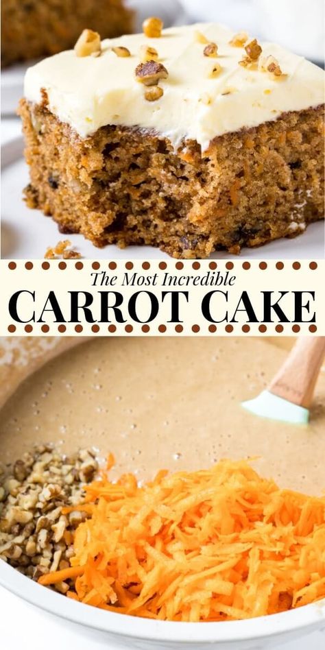 This moist carrot cake with cream cheese frosting will be your new go-to recipe. It’s tender and soft with a delicious carrot cake flavor and can be made with or without pineapple for the perfect carrot cake recipe! #carrotcake #easter #easterrecipes #dessert #sheetcake #cake #recipes Perfect Carrot Cake, Carrot Cake Frosting, Moist Carrot Cake, Cream Cheese Frosting Easy, Carrot Cake Recipe Easy, Carrot Cake With Cream Cheese, Moist Carrot Cakes, Easy Carrot Cake, Best Carrot Cake