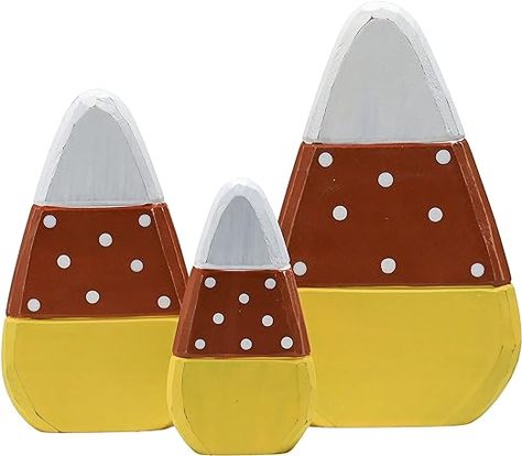 Ornativity Candy Corn Home Decorations - Rustic Wooden Painted Fall Shelf Sitters Farmhouse Mantel Shelves and Tabletop Ornament Decor - Set of 3 Pieces Halloween Candy Sign, Mantel Shelves, Harvest Theme, Farmhouse Mantel, Indoor Porch, Candy Corn Decorations, Candy Signs, Yellow Candy, Shelf Sitters