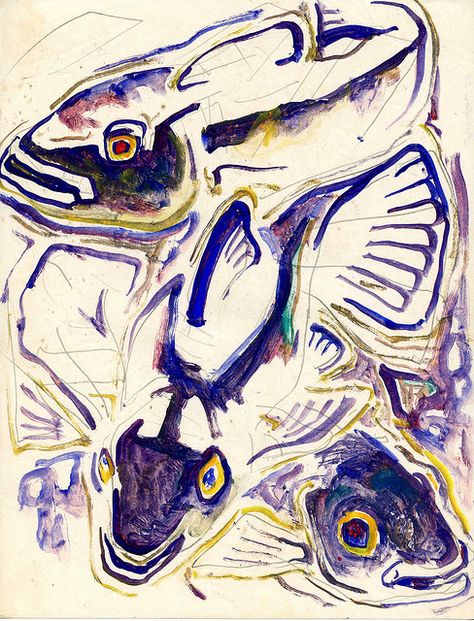 Fish Walter Anderson Charles Burchfield, Paint Styles, Walter Anderson, Sketchbook Idea, Southern Art, Fish Tales, Ocean Springs, Block Painting, Organic Art