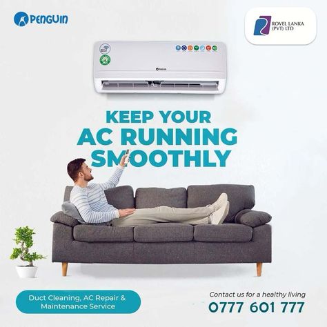 𝙆𝙀𝙀𝙋 𝙔𝙊𝙐𝙍 𝘼𝘾 𝙍𝙐𝙉𝙉𝙄𝙉𝙂 𝙎�𝙈𝙊𝙊𝙏𝙃𝙇𝙔 . Stay cool, stay cared for. Rovel Lanka's AC maintenance, because your comfort deserves the best. Hotline 📞 0777 601 777 🌎 www.rovel.lk 📬 195/1, Horana Road, Boralesgamuwa #rovellanka #livingbestlife #penguinairconditioner #coollife #airconditioner #ComfortableLiving #CleanAirDay #maintenance #comfort #hasslefree #ecofriendly Air Conditioner Social Media Post, Air Conditioner Design, Ac Technician, Ac Cleaning, Air Conditioner Service, Clean Air Conditioner, Social Media Content Planner, Air Art, Ac Maintenance