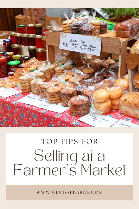 Artisan Bread Display Farmers' Market, Best Food To Sell At Farmers Market, Baking For Markets, Desserts For Farmers Market, Farmers Market Price List, How To Sell Baked Goods At Farmers Market, Farmers Market Food Packaging, Selling Canned Goods, Selling Jam At Farmers Market