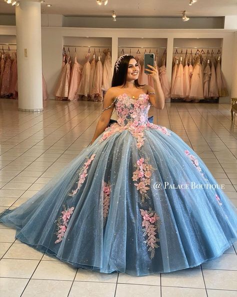 Blue And Pink Quince Dress, Periwinkle Quince, Little Mermaid Quinceanera Theme, Quencinera Dresses, Black Lace Ball Gown, Xv Dresses, Quinceanera Themes Dresses, Quinceañera Dresses, Sweet Sixteen Dresses