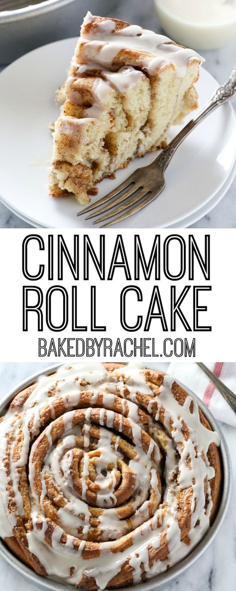 Giant Cinnamon Roll Cake with Vanilla Glaze Best Cinnamon Roll Cake, Cinnamon Breads, Vanilla Glaze Recipe, Cake Mix Cinnamon Rolls, Homemade Cinnamon Roll, Cinnamon Swirl Cake, Cake Cinnamon, Cinnamon Roll Monkey Bread, Cinnamon Roll Icing