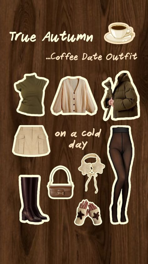 Coffee date outfit for True Autumns ☕️🍂✨ #outfitinspo #aesthetic #winteroutfit #trueautumn #autumn #earthtones #warm #coloranalysis Coffee Date Outfit Aesthetic, Date Outfit Aesthetic, Coffee Dates Aesthetic, Coffee Date Outfit, Coffee Date Outfits, Date Outfit, Easy Trendy Outfits, Coffee Date, Color Analysis