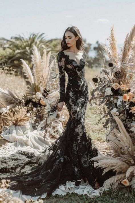 10 Gothic Wedding Dresses To Inspire Your Creativity! Goth Wedding Dress White, Alt Wedding Dress, Goth Wedding Dress, Dark Wedding Dress, Gothic Wedding Dresses, Black Bridal Dresses, Goth Wedding Dresses, Dark Romantic Wedding, Black Lace Wedding Dress