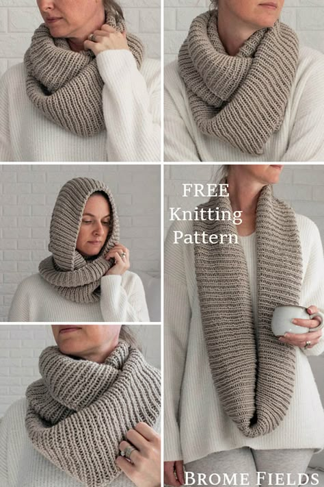 Looking for an Infinity Scarf Knitting Pattern for beginners? Knit 1 scarf, choose from 3 styles. Wear it long wrapped around your neck once or twice or wear it over your head to cover your ears. This ribbed scarf adds a layer of cozy to your fall or winter outfit. Snood Knitting Pattern, Infinity Scarf Knitting Pattern, Easy Scarf Knitting Patterns, Crochet Scarf For Beginners, Knit Cowl Pattern Free, Scarf Knitting Pattern, Infinity Scarf Pattern, Knitting Patterns Free Beginner, Knitting Patterns Free Scarf