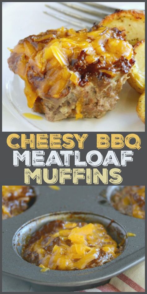 Cheddar barbecue meatloaf muffins are made in a muffin tin and are ready in about 30 minutes! #quick #easy #meatloaf #bbq #dinner Bbq Meatloaf Muffins, Meatloaf Cupcakes Easy Muffin Tins, Bbq Mini Meatloaves, Easy Mini Meatloaf Muffins, Mini Barbecue Cheddar Meatloaf, Barbecue Meatloaf, Cheeseburger Meatloaf Recipes, Bbq Meatloaf, Meatloaf Muffins