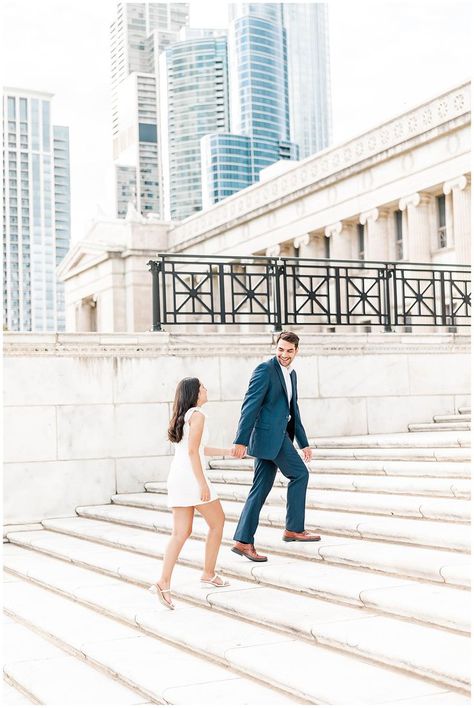 Scioto Mile Engagement Photos, Chicago Museum Campus Engagement Photos, Stair Engagement Photos, Fine Art Engagement Photos, Engagement Photos On Stairs, Downtown Chicago Engagement Photos, Cabo Engagement, Pictures On Stairs, Art Engagement Photos