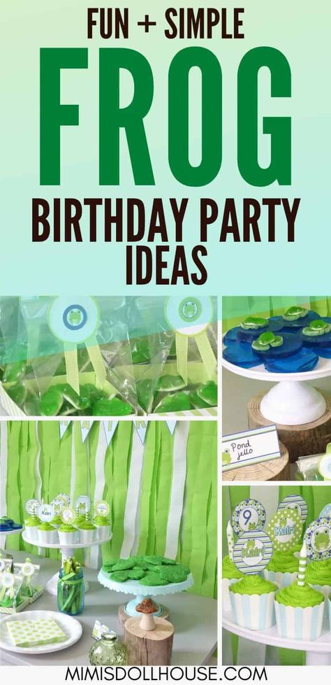 How to Plan a Frog Themed Party!    If you have a little one who loves all things frog, you are going to LOVE this party theme.  Fun frog birthday party ideas that are simple and budget-friendly are  a great way to celebrate a birthday.  With bright greens and blues...we know you will love these ideas! #frogparty #frogtheme #birthdaypartyideas #kidsparties #partyplanning Frog Birthday Party Ideas, Frog Party Food, Frog Themed Birthday Party, Frog Party Theme, Frog Party Decorations, Frog Party Ideas, Frog Birthday Party, Frog Party, Frog Birthday