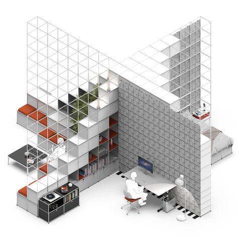 How this conceptual modular live-workspace transforms traditional WFH scenarios - News - Frameweb Skull Furniture, Temporary Architecture, Store Design Boutique, Temporary Structures, Modular Structure, Stall Designs, American Architecture, Modular Building, Smart Furniture