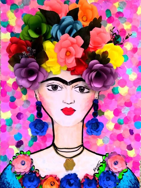 Frida Kahlo Frida Kahlo Decor Ideas, Frida Kahlo Projects, Frida Kahlo Paintings, Kahlo Paintings, Frida Art, College Ideas, Frida Kahlo Art, Mixed Media Crafts, Paper Collage Art