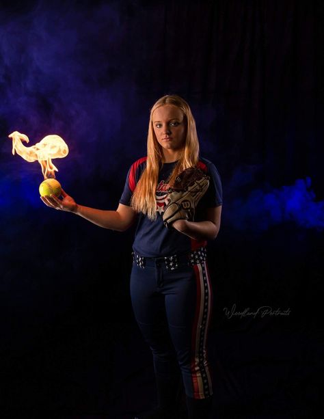 Softball Pictures With Fire, Softball Fire Pictures, Softball Portrait Poses, Softball Poses For Pictures Media Day, Softball Banner Pictures, Softball Media Day Pictures, Media Day Softball Poses, Softball Pictures Poses Individual, Softball Photoshoot Ideas