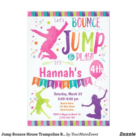 Jump Bounce House Trampoline Birthday Invitation Trampoline Party Invitations, Party Bounce House, Trampoline Birthday Invitations, Jump Party Invitations, Trampoline Party, Jump Party, Free Thank You Cards, Glow Party, Trampolines