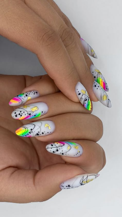 Preppy Nails, Spring Rainbow, Bright Nail Designs, Rainbow Nails Design, Horror Nails, Neon Acrylic Nails, Rainbow Nail, Abstract Nail, Crazy Nail Art