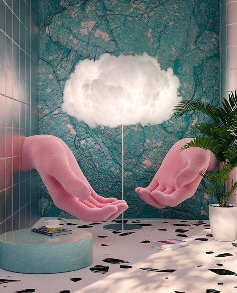 Cloud Interior Design, Pink And Blue Decorations, Karl Larsson, Instagram Design Ideas, Pink Chairs, Hand Chair, Instagram Wall, Art Interior Design, Beauty Room Decor