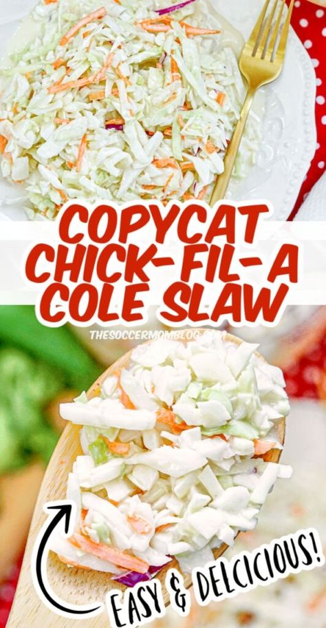 If you loved the classic Chick-Fil-A Coleslaw, you've got to try this spot-on copycat recipe! It's the perfect sweet and tangy side dish or barbecue sandwich topping! Chick Fil A Coleslaw Recipe, Copycat Chick Fil A, Homemade Coleslaw, Creamy Coleslaw, Dinner Side, Cole Slaw, Side Dish Recipes Easy, Slaw Recipes, Coleslaw Mix