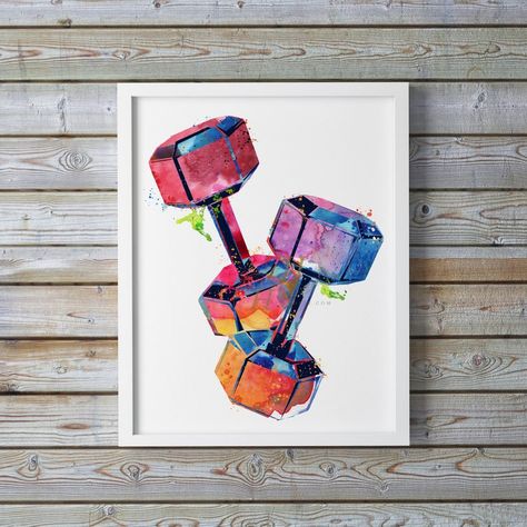 Dumbbell Free Weight Gym Wall Art Watercolor Print | Etsy Fitness Canvas Painting Ideas, Gym Canvas Painting, Gym Painting Ideas Wall Art, Gym Artwork Wall Art, Gym Painting Ideas, Gym Art Painting, Workout Painting, Fitness Painting, Gym Painting