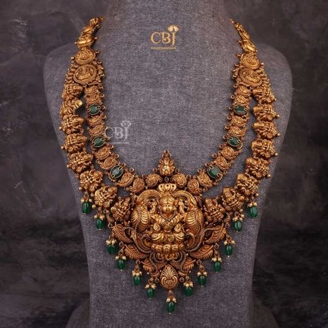 Divine Grace Lakshmi Antique Long Haram Bridal Long Haram Designs Gold, Antique Jewellery Designs Gold, Long Gold Haram Designs Indian, Muhurtham Jewellery, Antique Haram Designs Gold, Long Haram Gold Jewellery Designs, Lakshmi Haram, Nakshi Jewellery, Antique Haram