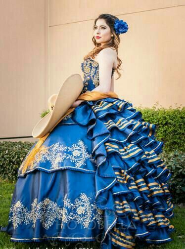 XV años Traditional Quinceanera, Gown Ruffles, Blue Quinceanera Dresses, Quinceanera Dresses Mexican, Vestido Charro, Xv Dresses, Mexican Quinceanera Dresses, Charro Quinceanera Dresses, Traditional Mexican Dress