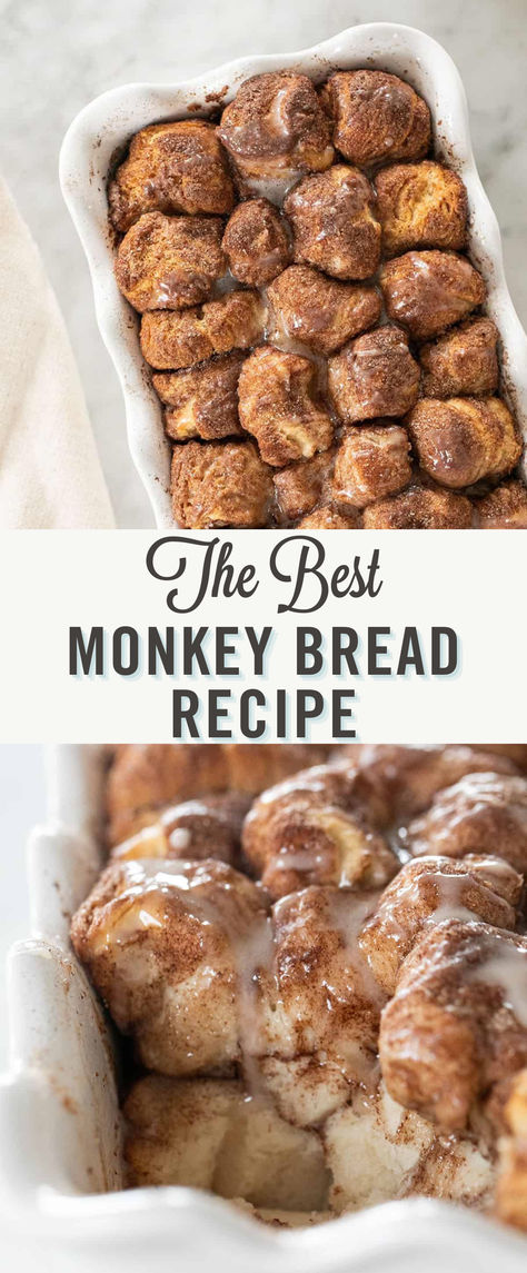 Try this Easy Monkey Bread recipe! This pull-apart monkey bread is made with only 5-ingredients, including refridgerated biscuit dough rolled into tiny balls and dipped in butter, cinnamon, and sugar. It’s so simple to make and makes a special breakfast and brunch dish! French Toast Monkey Bread, Grands Monkey Bread Pillsbury, Simple Monkey Bread, Cinnamon Roll Treats, French Bread Dessert Ideas, Diy Monkey Bread, Mcdonalds Cinnamon Melts Recipe, Bridgeford Rolls Recipes, Cinnamon Roll Monkey Bread Easy