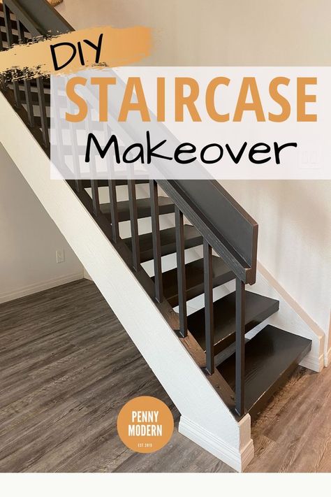 #makeover #crafts #remodeling Paint Spindles, Carpet To Wood Stairs, Painted Stair Railings, Diy Stairs Makeover, Diy Staircase Makeover, Stairs Makeover Ideas, Stair Renovation, Stairs Renovation, Painted Staircases