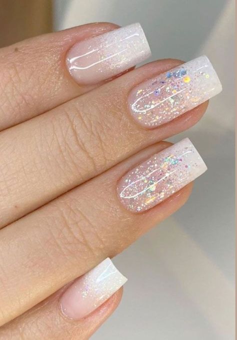 Glitter French Nails, White Acrylic Nails, Pretty Nail Designs, Pretty Nail Art Designs, Bride Nails, Pretty Nail Art, Short Acrylic Nails Designs, Nail Designs Glitter, Baby Boomer