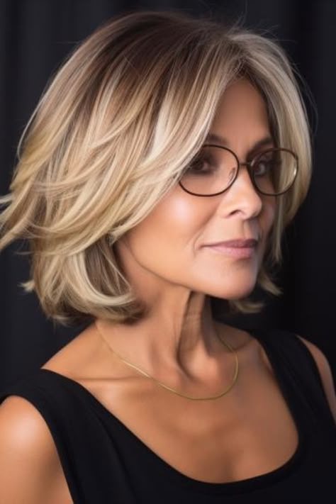 The classic shoulder-length hairstyle with light feathering is a choice if you desire a clean yet edgy look. It flatters your hair regardless of whether it’s straight or wavy in texture. Click here to check out more flattering hairstyles for women over 70 with glasses. Medium Hair Styles For Women, Haircuts For Medium Length Hair, Hairstyles 2024, Layered Haircuts For Medium Hair, Chin Length Hair, Hairdos For Short Hair, Shoulder Length Hair Cuts, Haircuts For Medium Hair, Short Hair Haircuts