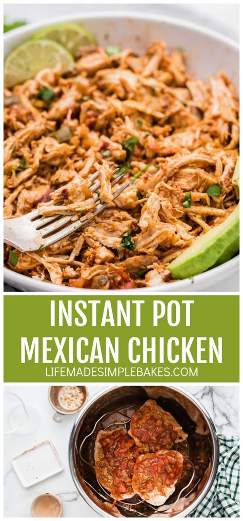 Instant pot Mexican chicken is juicy and tender, with the perfect amount of spice. It is an effortlessly delicious dish! #mexicanchicken #instantpot #mexicanrecipes #chicken #maindish Instant Pot Shredded Chicken, Chicken Mexican, Mexican Shredded Chicken, Shredded Chicken Tacos, Instant Pot Chicken Recipes, Mexican Chicken Recipes, Shredded Chicken Recipes, Crockpot Ideas, Instant Pot Recipe