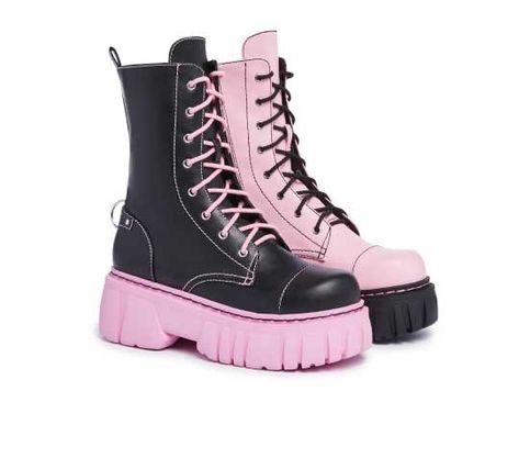 Pink Combat Boots, Goth Shoes, Gothic Boots, Star Boots, Kawaii Shoes, Pink Boots, Boot Jewelry, Emo Outfits, Girly Shoes