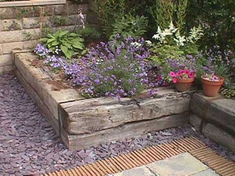 Railway Sleepers Garden, Sleepers In Garden, Raised Flower Beds, Railway Sleepers, The Secret Garden, Garden Edging, Garden Borders, Landscaping With Rocks, Garden Cottage