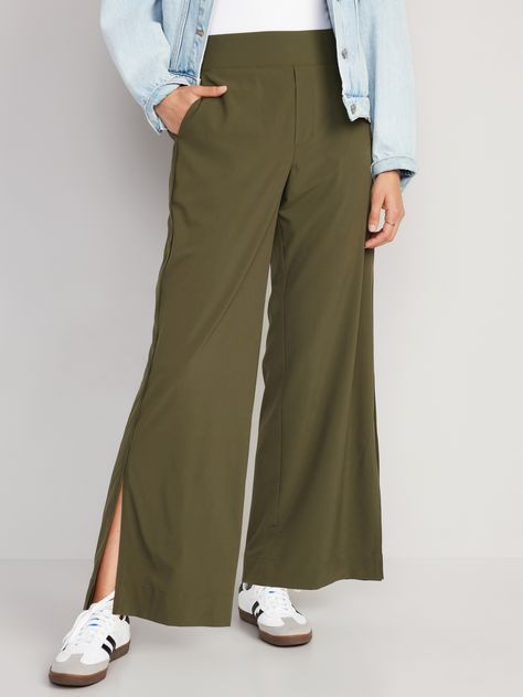 Open Leg Pants, Comfy Work Pants For Women, Pants For Plus Size Women, High Waist Wide Leg Pants Outfits, Petite Wide Leg Pants Outfit, Wide Leg Pants Outfit, Split Legs, Professional Wear, Wide Leg Linen Pants