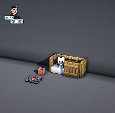 Minecraft Kitchen Banner Design, Minecraft Bedroom Layout, Minecraft Cat Play Area, House In The Nether Minecraft, Minecraft Quick Builds, Minecraft Small Bed Ideas, Dog Area Minecraft, Minecraft Doghouses, Minecraft Pet Room Ideas Dog