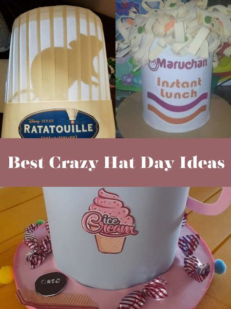 Anything But A Hat Day, School Hat Day, Crazy Hat Day At School Diy, Silly Hat Ideas, Diy Crazy Hat Day Ideas For Adults, Easy Crazy Hat Day Ideas For Kids, Hat Parade Ideas, Silly Hat Day Ideas, Easy Crazy Hat Day Ideas