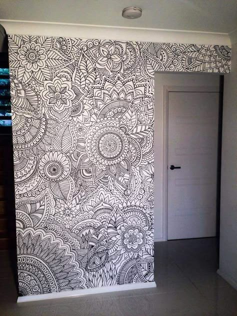 Pen and Ink Wall Modele Zentangle, Colouring Wall, Sharpie Art, Wall Drawing, Mandalas Design, Mandala Drawing, Wall Paint, Doodle Art, Wall Murals