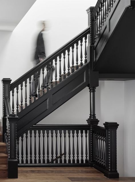 Front Foyer, Joseph Dirand, Front Stairs, Indochine Style, Black And White Interior, Lan Can, Staircase Railings, Victorian House, Fence Ideas