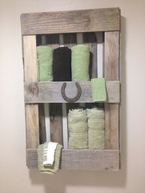 Pallet shelve for bathroom towel storage Bathroom Towel Storage, Add A Bathroom, Pallet Shelves, Towel Storage, Basement Bathroom, Bathroom Towel, Bathroom Towels, Nautical Theme, Small Bathroom